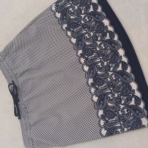 Lucy & Laurel Navy and White Paisley Pocket A-line Skirt